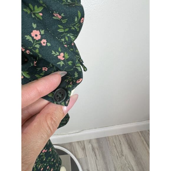 Reformation Green Floral Print Kenzi Dress Size 12 Puff Sleeve Babydoll Mini - Picture 9 of 12